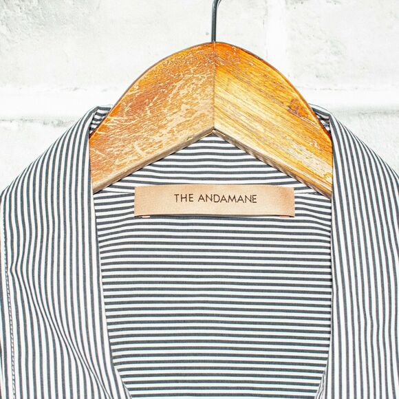 THE ANDAMANE Women's Oversize Stripe Georgiana Shirt White Gray 40 - Picture 2 of 11